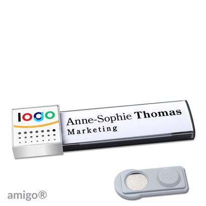 Name badges amigo® alu-print magnet anthracite  | smag® Magnet  | square  | stainless steel  | white 