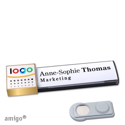 Name badges amigo® alu-print magnet anthracite  | smag® Magnet  | square  | gold  | silver 