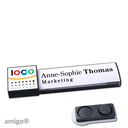 Name badges amigo® alu-print magnet anthracite  | smag® magnet, extra strong  | square  | anthracite  | white 