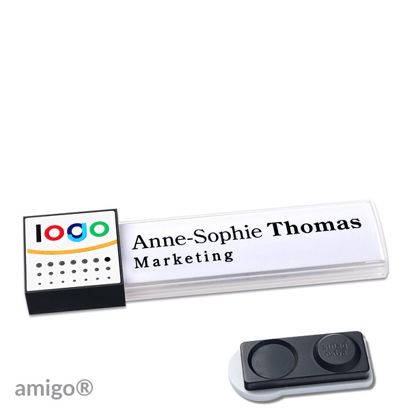 Name badges amigo® alu-print magnet white  | smag® magnet, extra strong  | square  | anthracite  | white 