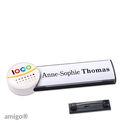 Name badges amigo® doming stainless steel pin anthracite  | circle  | white  |  