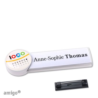 Name badges amigo® doming stainless steel pin white  | circle  | white  |  
