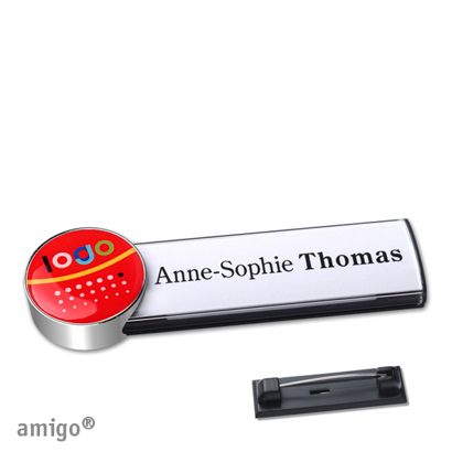 Name badges amigo® doming stainless steel pin anthracite  | circle  | chrome  |  