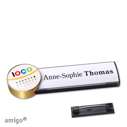 Name badges amigo® doming stainless steel pin anthracite  | circle  | gold  |  