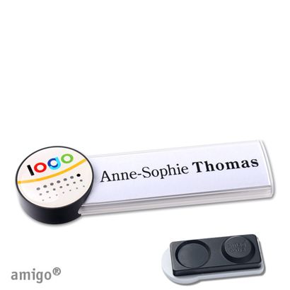 Name badges amigo® doming magnet white  | smag® magnet, extra strong  | circle  | anthracite  |  