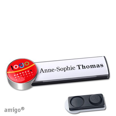 Name badges amigo® doming magnet anthracite  | smag® magnet, extra strong  | circle  | chrome  |  