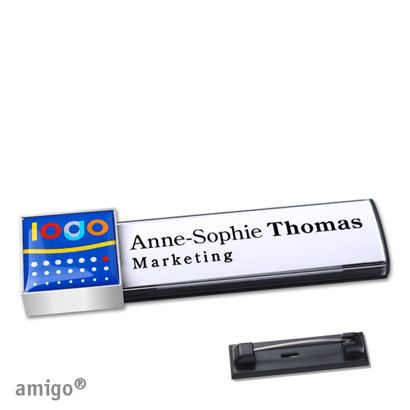 Name badges amigo® doming stainless steel pin anthracite  | square  | stainless steel  |  