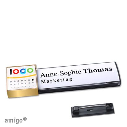 Name badges amigo® doming stainless steel pin anthracite  | square  | gold  |  