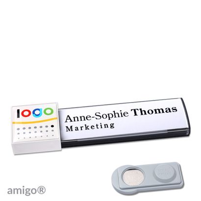 Name badges amigo® doming magnet anthracite  | smag® Magnet  | square  | white  |  