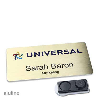 Name badges aluline-plus® alu-complete magnet 76 x 38 mm  | gold  | smag® magnet, extra strong 