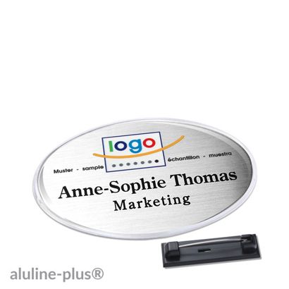 Name badges polar® alu-print stainless steel pin 65 x 43 mm  | silver 