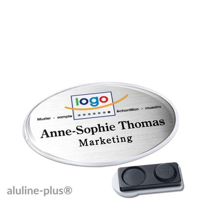 Jmenovky aluline-plus® alu-print, magnet 65 x 43 mm  | stříbrná  | Magnet smag®, extra silný 