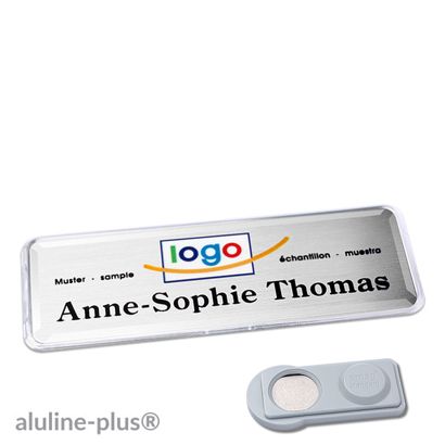 Jmenovky aluline-plus® alu-print, magnet 76 x 25 mm  | stříbrná  | Magnet smag® 