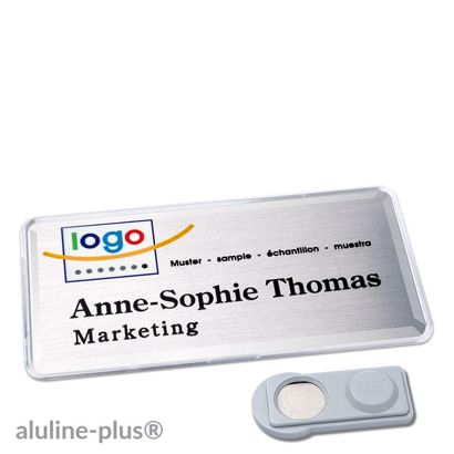 Jmenovky aluline-plus® alu-print, magnet 76 x 38 mm  | stříbrná  | Magnet smag® 