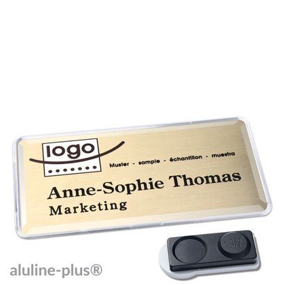 Jmenovky aluline-plus® alu-print, magnet 76 x 38 mm  | zlatá  | Magnet smag®, extra silný 
