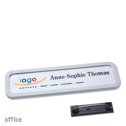 Name badges office quick-print stainless steel pin 75 x 17 mm  | light grey 