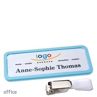 Jmenovky office quick-print se závěsným klipem 75 x 27 mm  | pastelová modrá  | Závěsný klip 