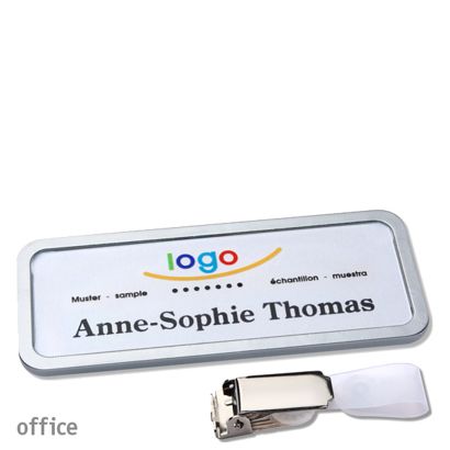 Jmenovky office quick-print se závěsným klipem 75 x 27 mm  | ušlechtilá ocel  | Závěsný klip 