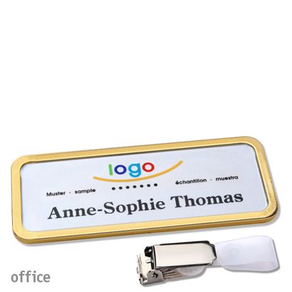 Jmenovky office quick-print se závěsným klipem 75 x 27 mm  | zlatá  | Závěsný klip 