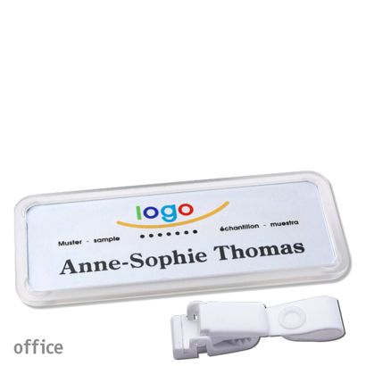 Name badges office quick-print Hanger clip 75 x 27 mm  | transparent  | Hanger clip metal-free 