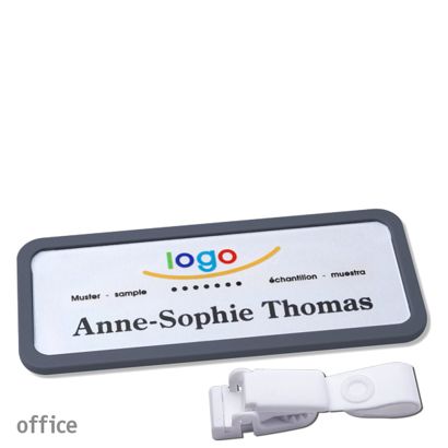 Jmenovky office quick-print se závěsným klipem 75 x 27 mm  | antracitová  | Závěsný klip bez obsahu kovu 