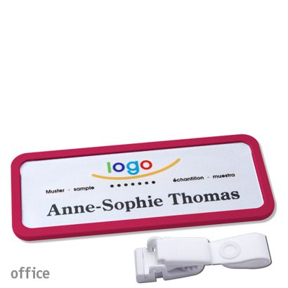 Jmenovky office quick-print se závěsným klipem 75 x 27 mm  | světle fialová  | Závěsný klip bez obsahu kovu 
