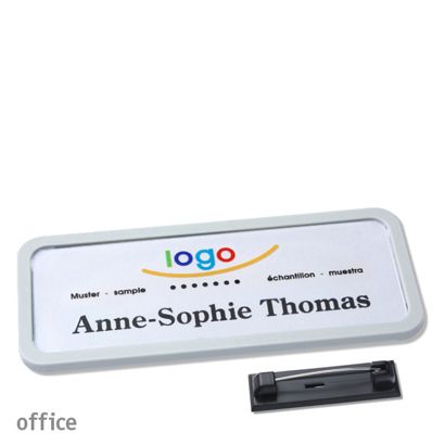 Name badges office quick-print stainless steel pin 75 x 27 mm  | light grey 