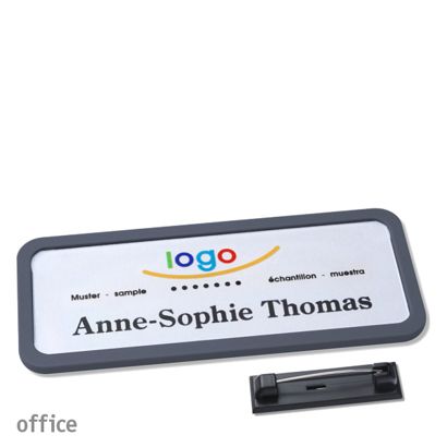 Jmenovky office quick-print se špendlíkem 75 x 27 mm  | antracitová 