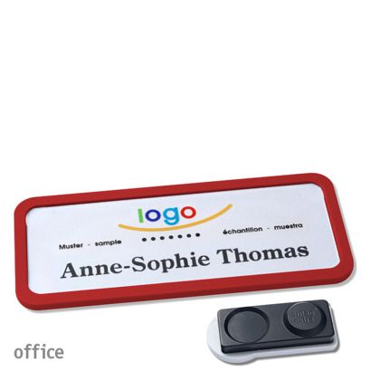 Name badges office quick-print magnet 75 x 27 mm  | red  | smag® magnet, extra strong 