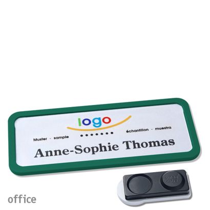 Name badges office quick-print magnet 75 x 27 mm  | green  | smag® magnet, extra strong 