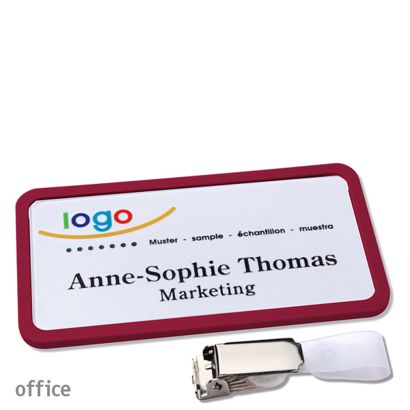 Jmenovky office quick-print se závěsným klipem 75 x 37 mm  | vínová  | Závěsný klip 