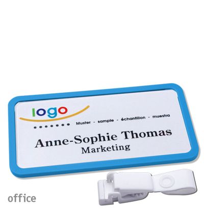 Name badges office quick-print Hanger clip 75 x 37 mm  | medium blue  | Hanger clip metal-free 