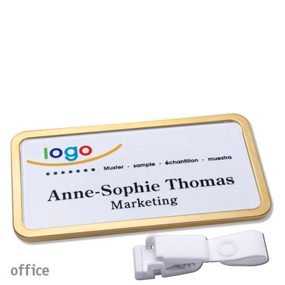 Name badges office quick-print Hanger clip 75 x 37 mm  | gold  | Hanger clip metal-free 