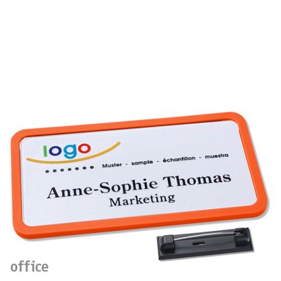 Name badges office quick-print stainless steel pin 75 x 37 mm  | orange 