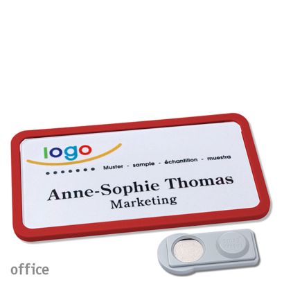 Name badges office quick-print magnet 75 x 37 mm  | red  | smag® Magnet 