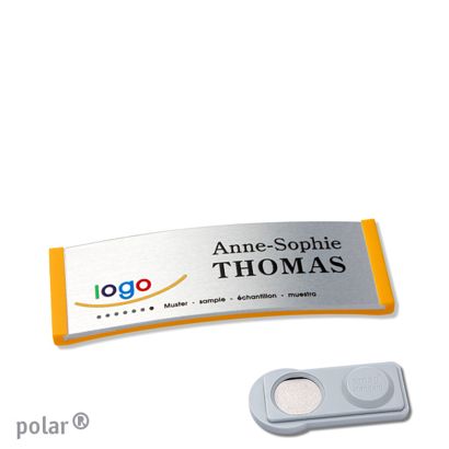 Jmenovky polar® alu-complete, magnet 64 x 22 mm  | žlutá  | stříbrná  | Magnet smag® 