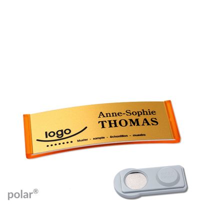 Jmenovky polar® alu-complete, magnet 64 x 22 mm  | průsvitné provedení|oranžová  | zlatá  | Magnet smag® 