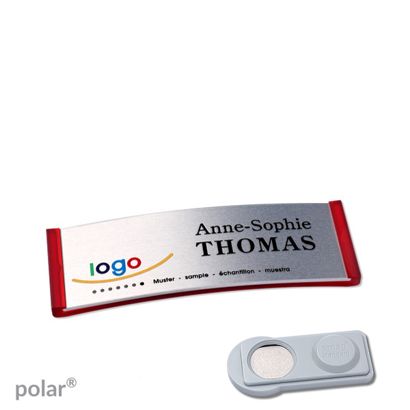 Name badges polar® alu-complete magnet 64 x 22 mm  | translucent|red  | silver  | smag® Magnet 