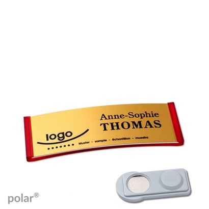 Jmenovky polar® alu-complete, magnet 64 x 22 mm  | průsvitné provedení|červená  | zlatá  | Magnet smag® 