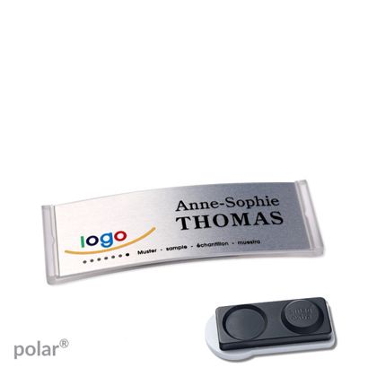 Jmenovky polar® alu-complete, magnet 64 x 22 mm  | transparentní provedení  | stříbrná  | Magnet smag®, extra silný 