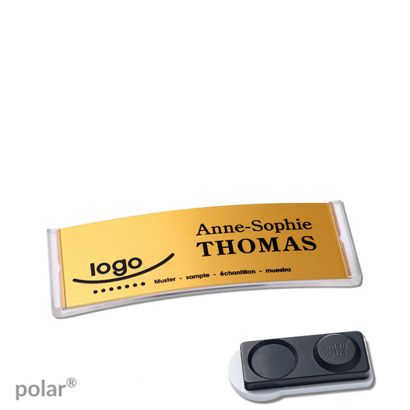 Jmenovky polar® alu-complete, magnet 64 x 22 mm  | transparentní provedení  | zlatá  | Magnet smag®, extra silný 