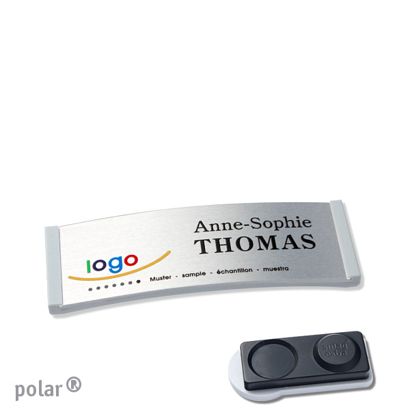 Jmenovky polar® alu-complete, magnet 64 x 22 mm  | světle šedá  | stříbrná  | Magnet smag®, extra silný 