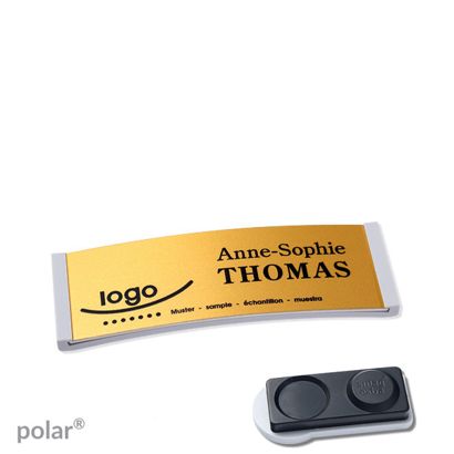 Jmenovky polar® alu-complete, magnet 64 x 22 mm  | světle šedá  | zlatá  | Magnet smag®, extra silný 