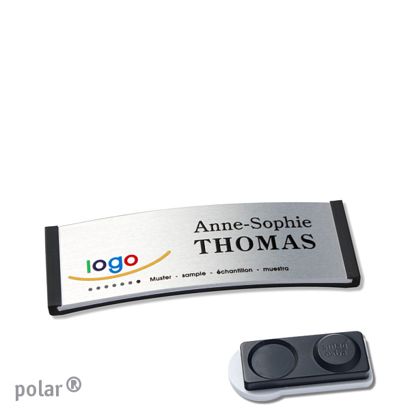 Name badges polar® alu-complete magnet 64 x 22 mm  | black  | silver  | smag® magnet, extra strong 
