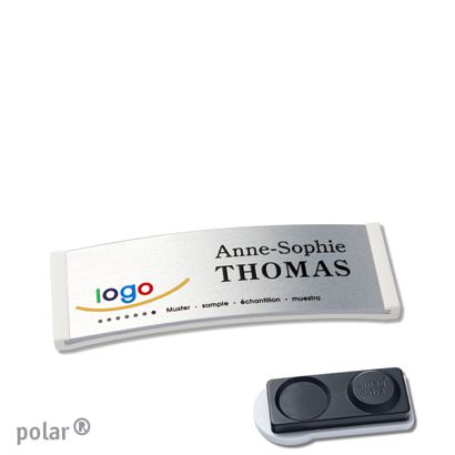 Name badges polar® alu-complete magnet 64 x 22 mm  | white  | silver  | smag® magnet, extra strong 