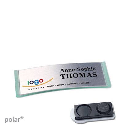 Jmenovky polar® alu-complete, magnet 64 x 22 mm  | průsvitné provedení|zelená  | stříbrná  | Magnet smag®, extra silný 