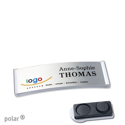 Name badges polar® alu-complete magnet 64 x 22 mm  | chrome  | silver  | smag® magnet, extra strong 