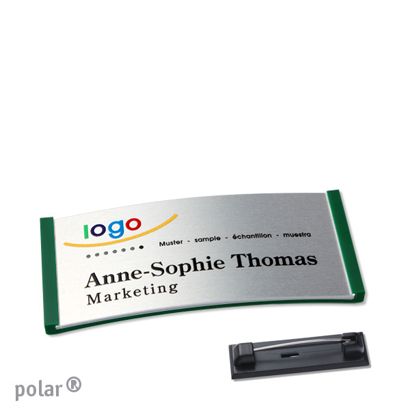 Name badges polar® alu-complete magnet 65 x 30 mm  | green  | silver 