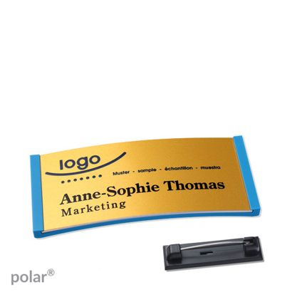 Name badges polar® alu-complete magnet 65 x 30 mm  | medium blue  | gold 
