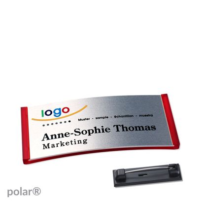 Name badges polar® alu-complete magnet 65 x 30 mm  | translucent|red  | silver 